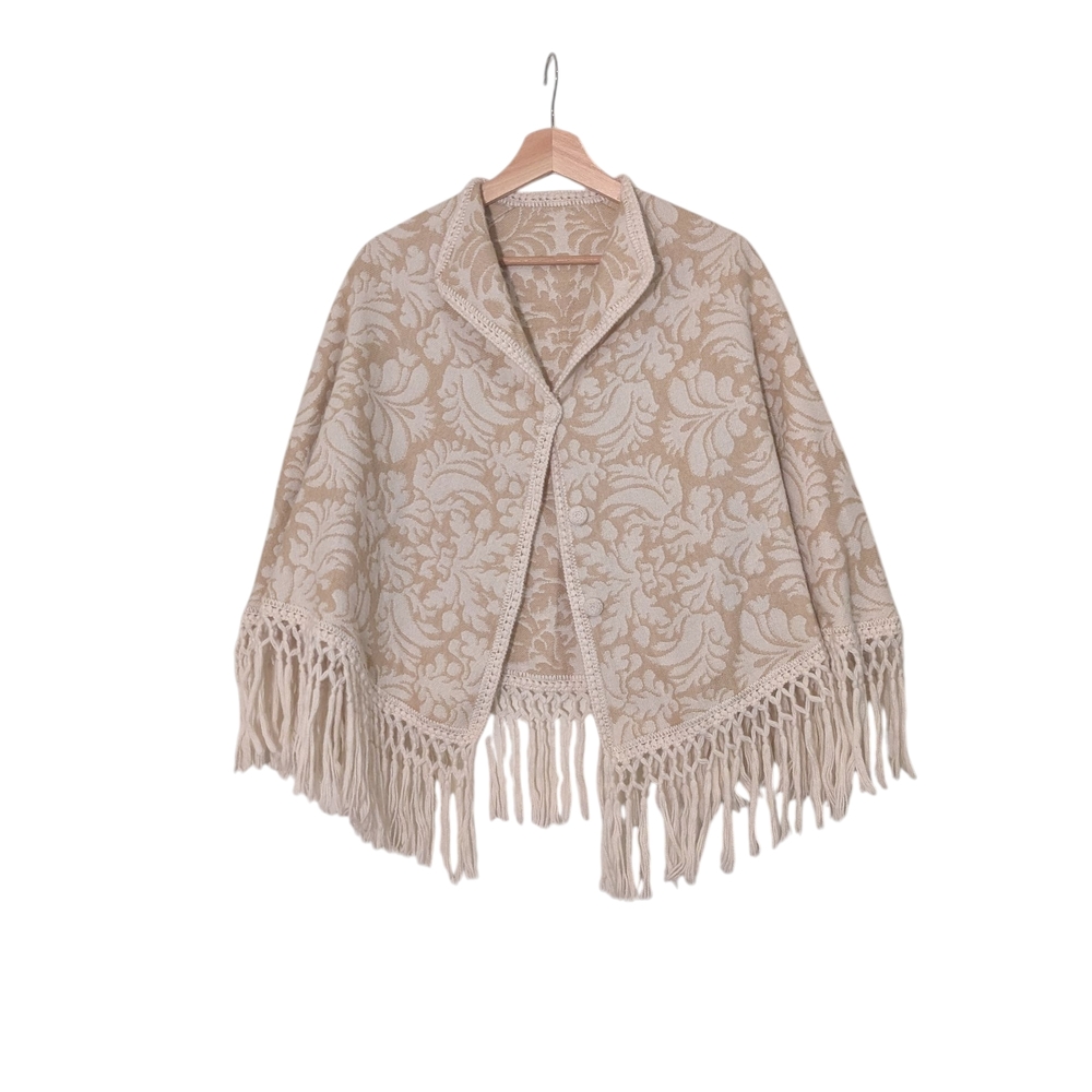 Alpaca Connection PeruBeige Fringed Women's Cape, M-L